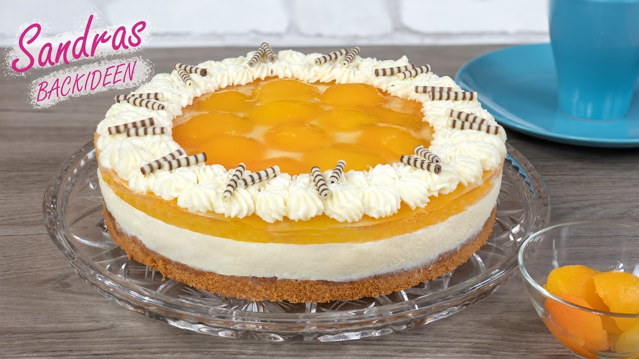Aprikosen Quark Torte - leichter Tortenboden mit Mandeln / ohne Gelatine / Rezept 26 cm Springform