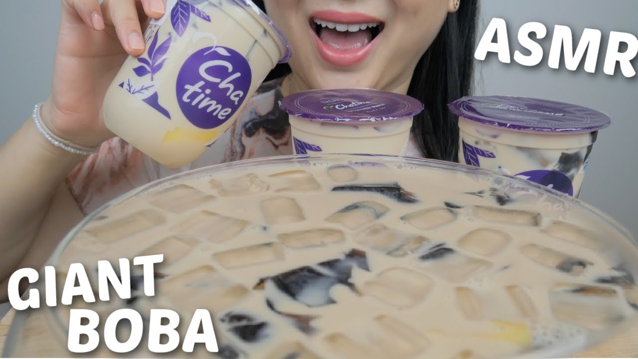 GIANT Boba Bowl *Slurping and Drinking Sounds NO TALKING | N.E Let's Eat