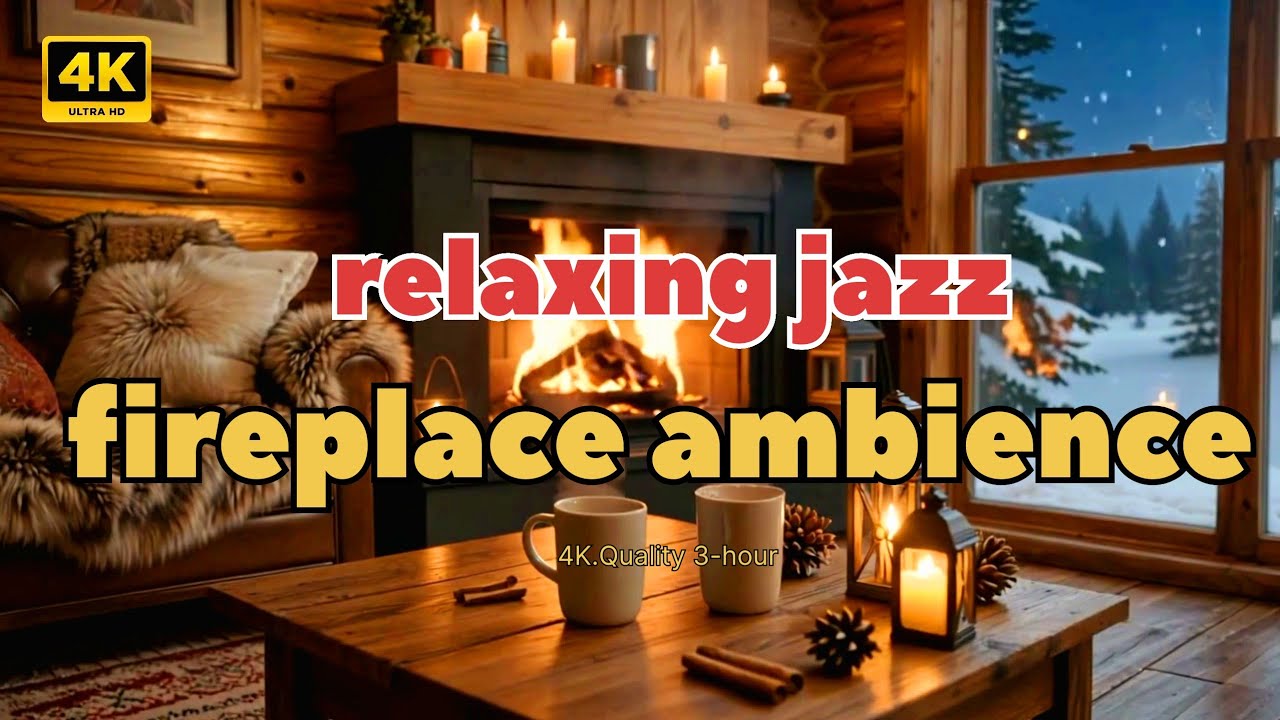 4K 3-hour Cozy Cabin relaxing Jazz 🎶 + Fireplace 🔥 The Most Relaxing Winter Ambience for work