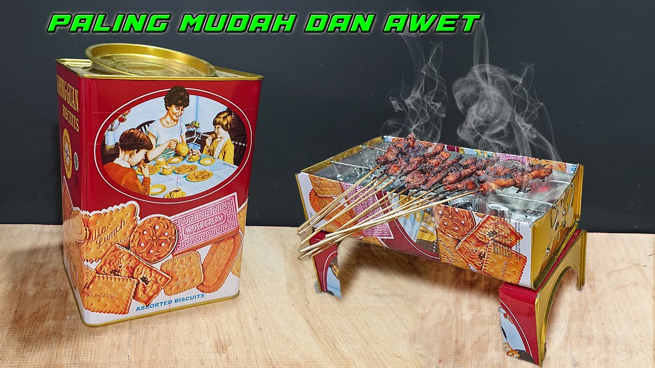 MEMBUAT ALAT BAKARAN SATE DARI KALENG ROTI KHONG GUAN BEKAS