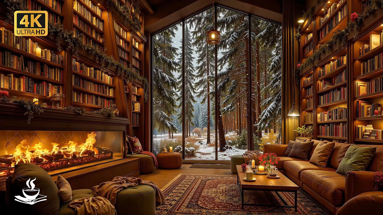 Winter Book Retreat Jazz beside a Glowing Hearth | Serene Library Ambience for Reading & Calm Focus