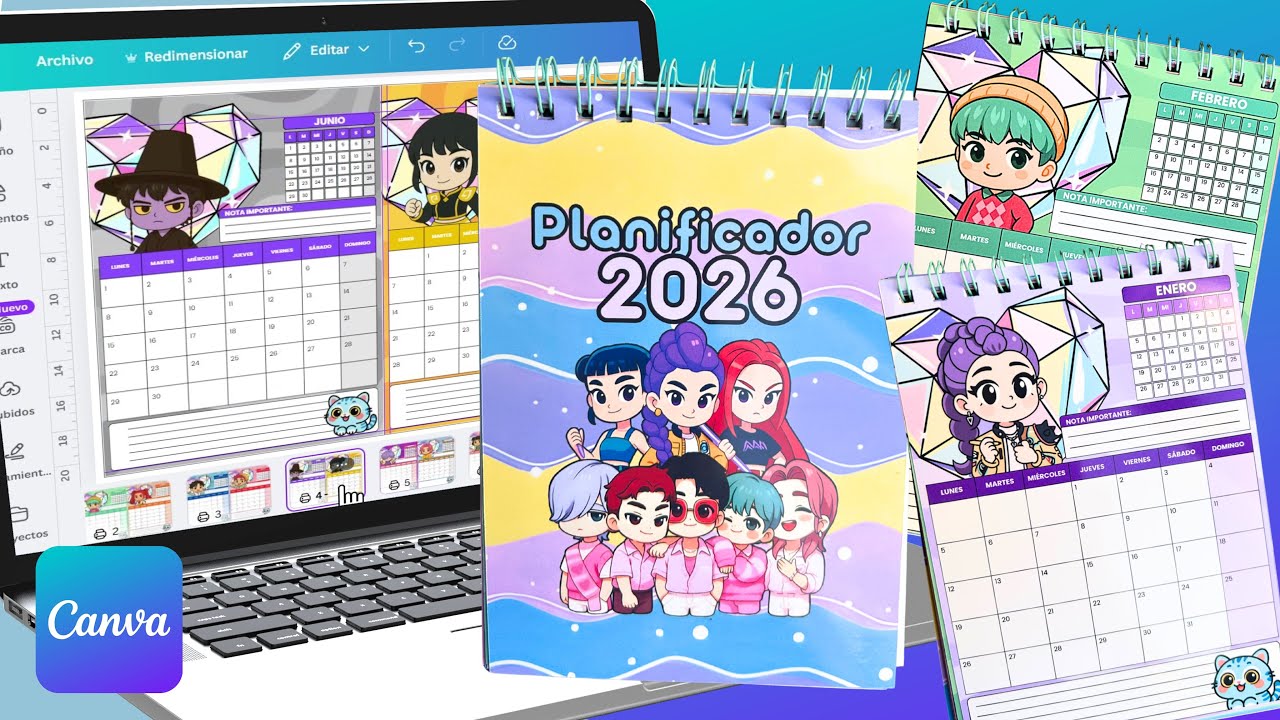 Crea tu propio PLANIFICADOR - CALENDARIO 2026 personalizado CANVA gratuito paso a paso DEMON HUNTERS