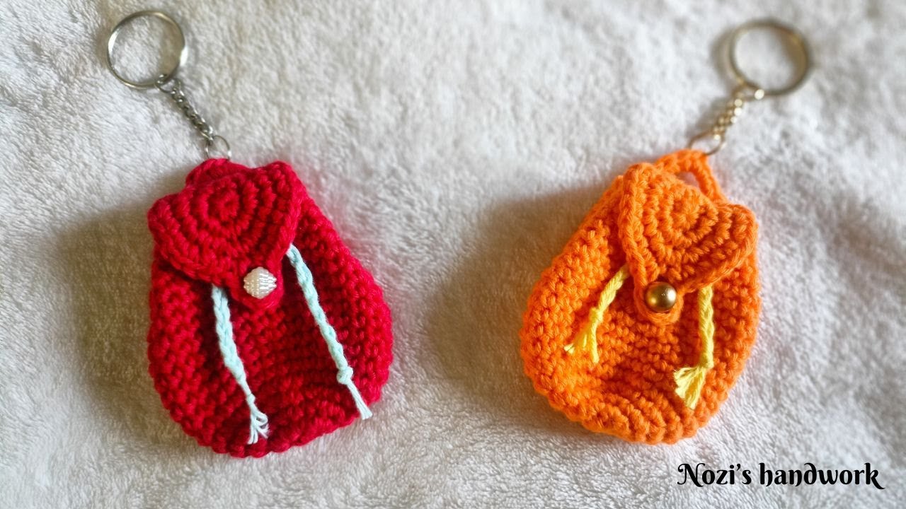 How to Crochet a Backpack mini Pouch | Coin Purse keychain with Eng Sub #crochetcoinpurse #crochet