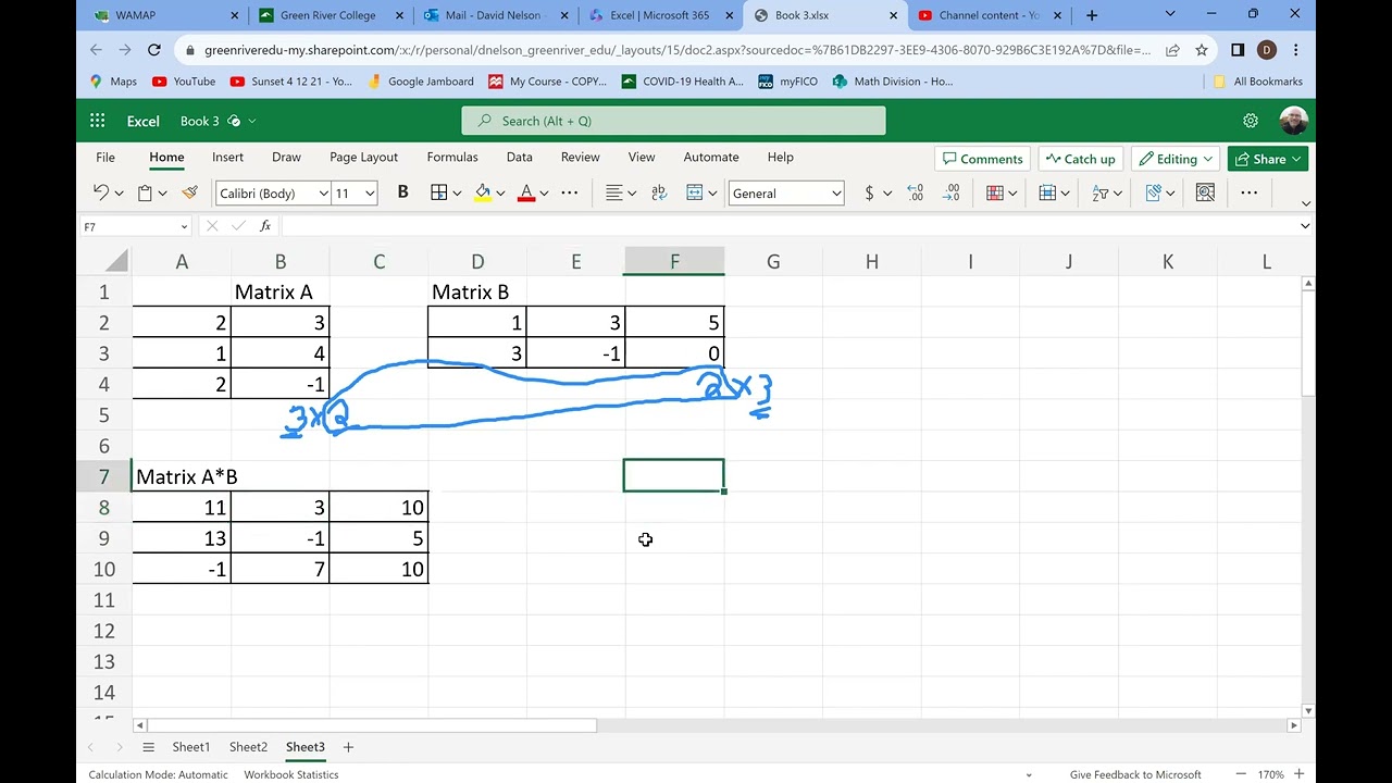 Multiplying Matrices in Excel 365
