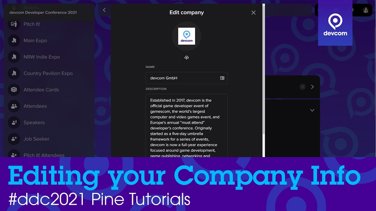 How to edit your Company Info in Pine | devcom Developer Conference 2021