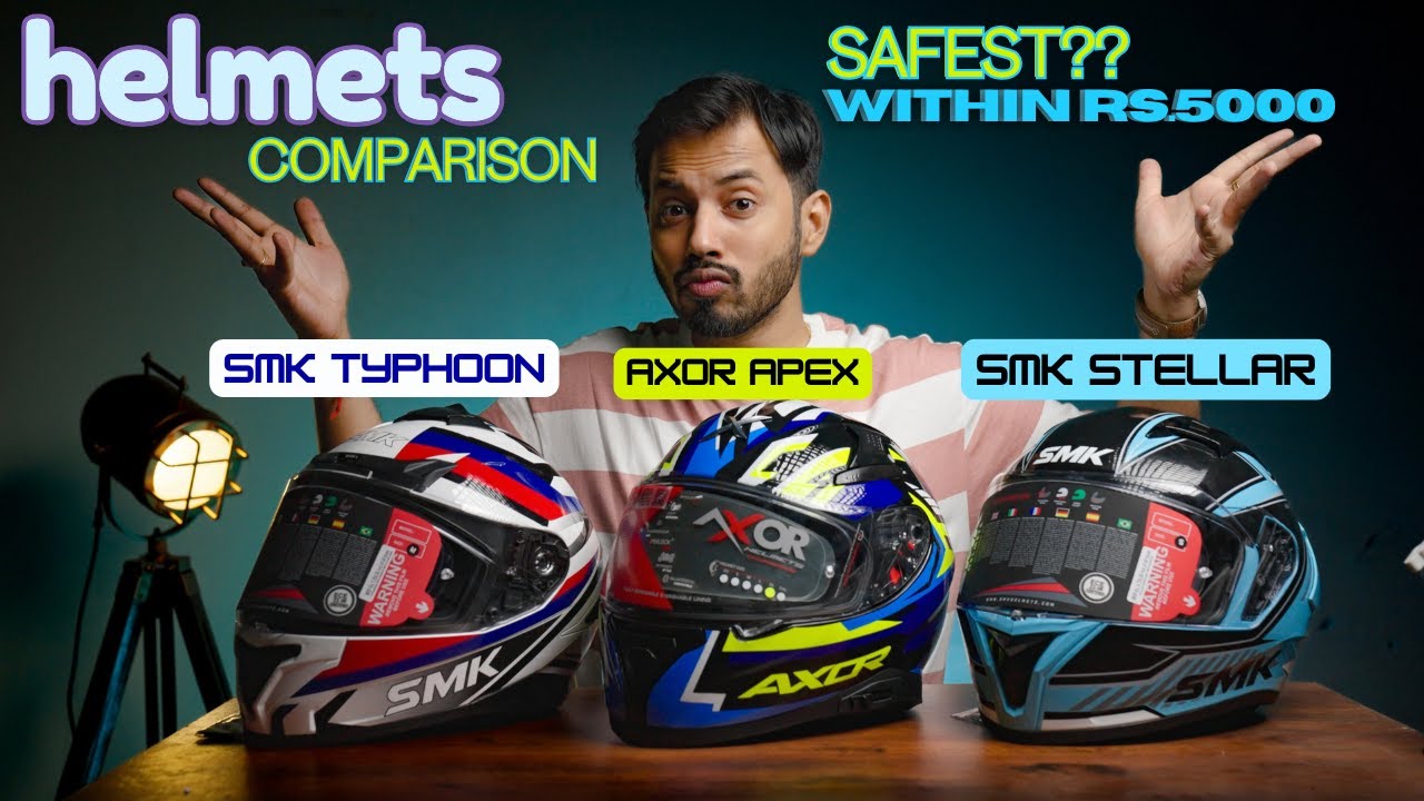 SMK Typhoon vs AXOR Apex vs SMK Stellar ECE22.06 Which is the best?? Helmets Within Rs.5000