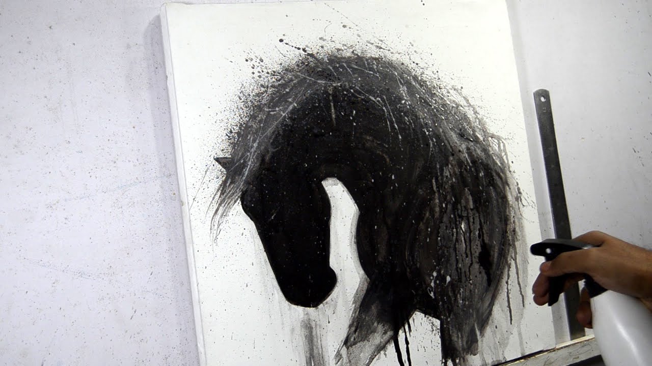 Abstract Horse Painting / Acrylic Painting On Canvas / Black and White Art