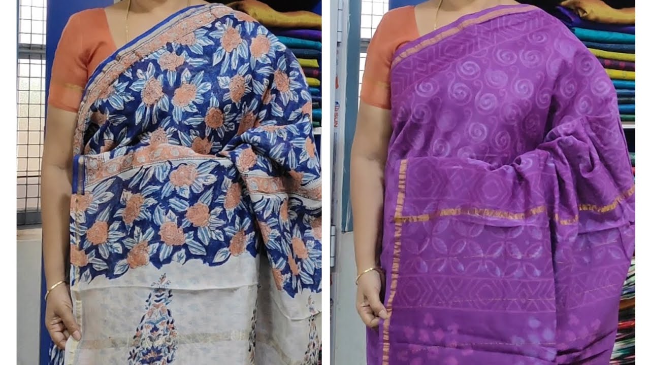 BLOCK PRINTED PURE CHANDERI SILK SAREES, WATSP 6381706202, 9659742600,#youtubeviral#chanderisilk 