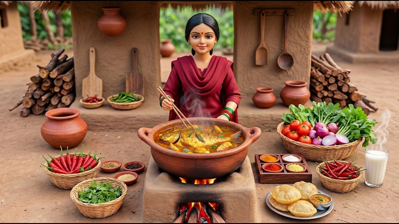 MINIATURE DOLL MAKES FISH CURRY 🐟🌶️ | TINY VILLAGE ASMR