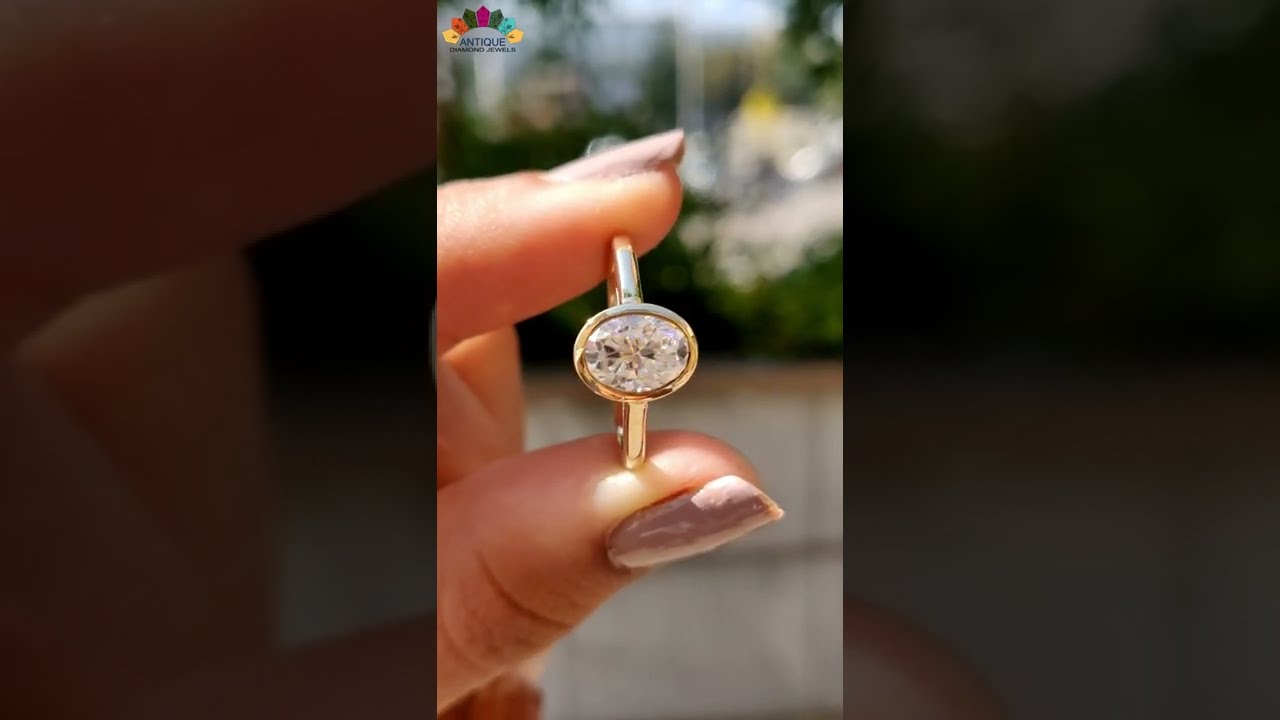 1.52 CT Oval Cut Colorless Moissanite Bezel Set Ring | Solitaire Engagement Ring | White Gold Ring