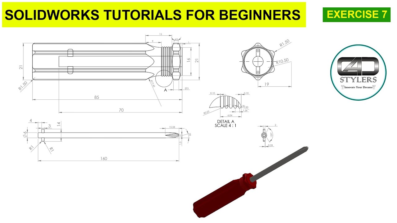 how to make cross slotted screw driver in solid works- Exercise 7 II small assembly in solid works