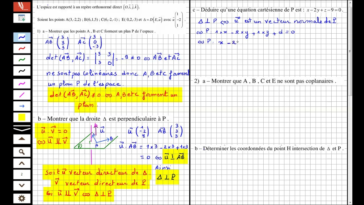 01- Espace Correction Exercice Espace (Programme 2021)  Bac Technique.