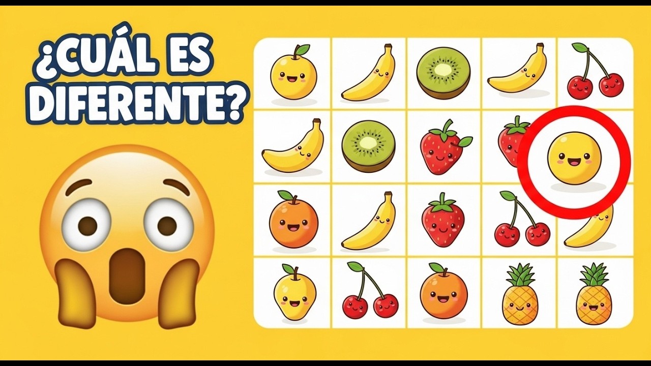 🍌 Encuentra el Diferente | Edición Frutas 🥝🍒 | Fácil, Medio y Difícil 🧠 Reto Visual