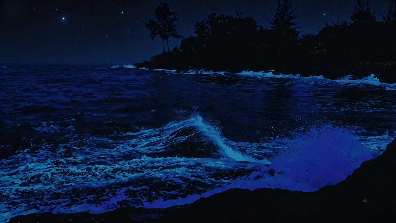 Bioluminescent Ocean Waves at Night 🌊 Deep Sleep Sounds for Insomnia & Relaxation