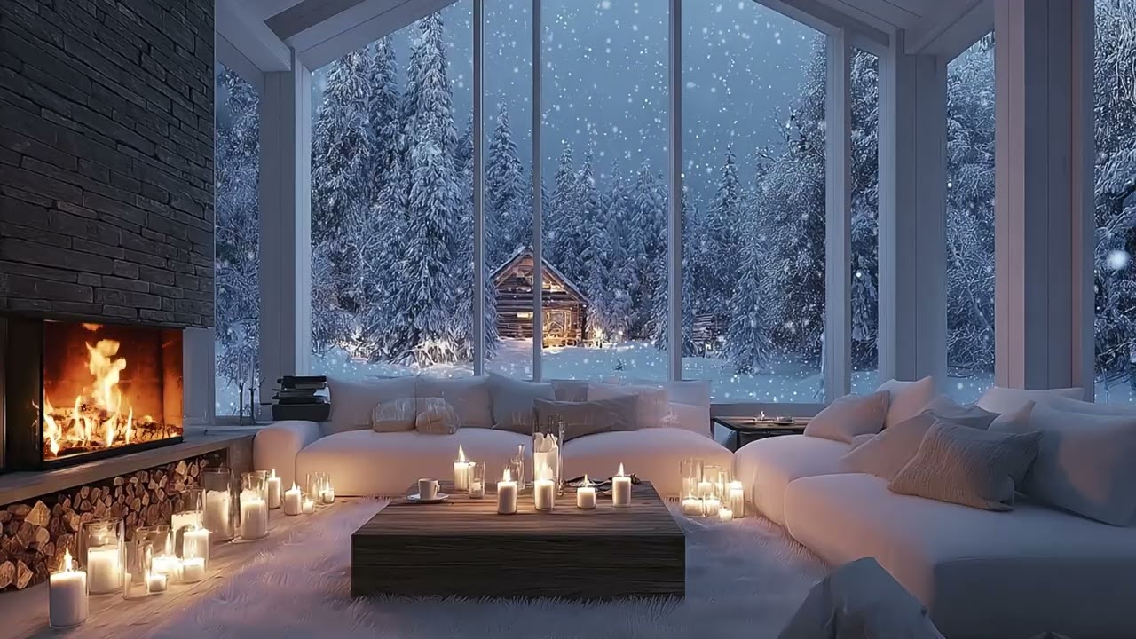 Relaxing Winter Night Ambience | 3 Hours of Crackling Fireplace & Blizzard Sounds for Deep Sleep
