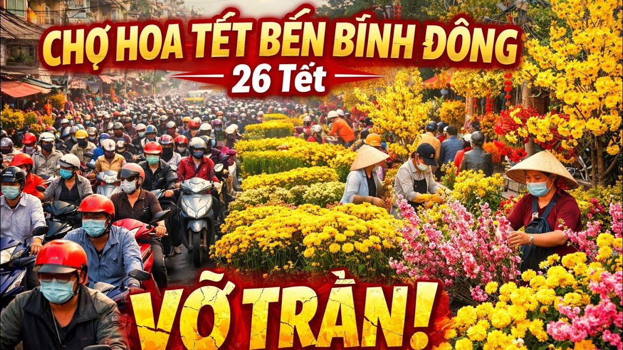 Hoa Rẻ TẤP NẬP Chợ Hoa Tết Bến Bình Đông Sài Gòn 2026 / Vỡ Trận Hoa Giấy Giá rẻ