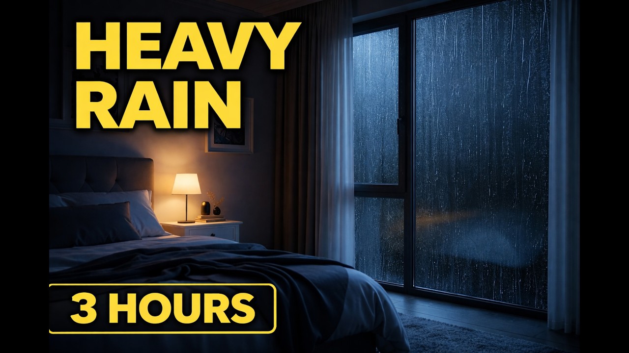 Heavy Rain on Bedroom Window 🌧️ Relaxing Rain Sounds for Sleep (3 Hours)