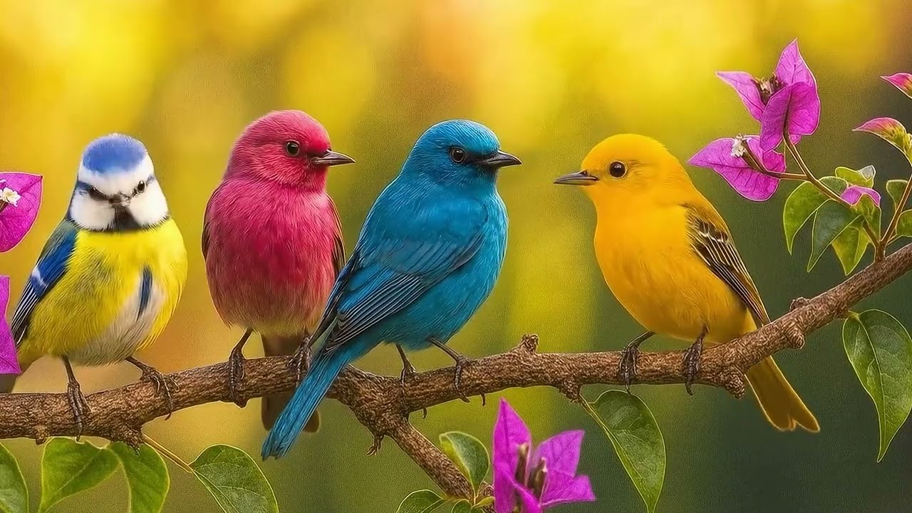 Soothing Birds on Branches with Light Piano in Sunny Nature Sounds