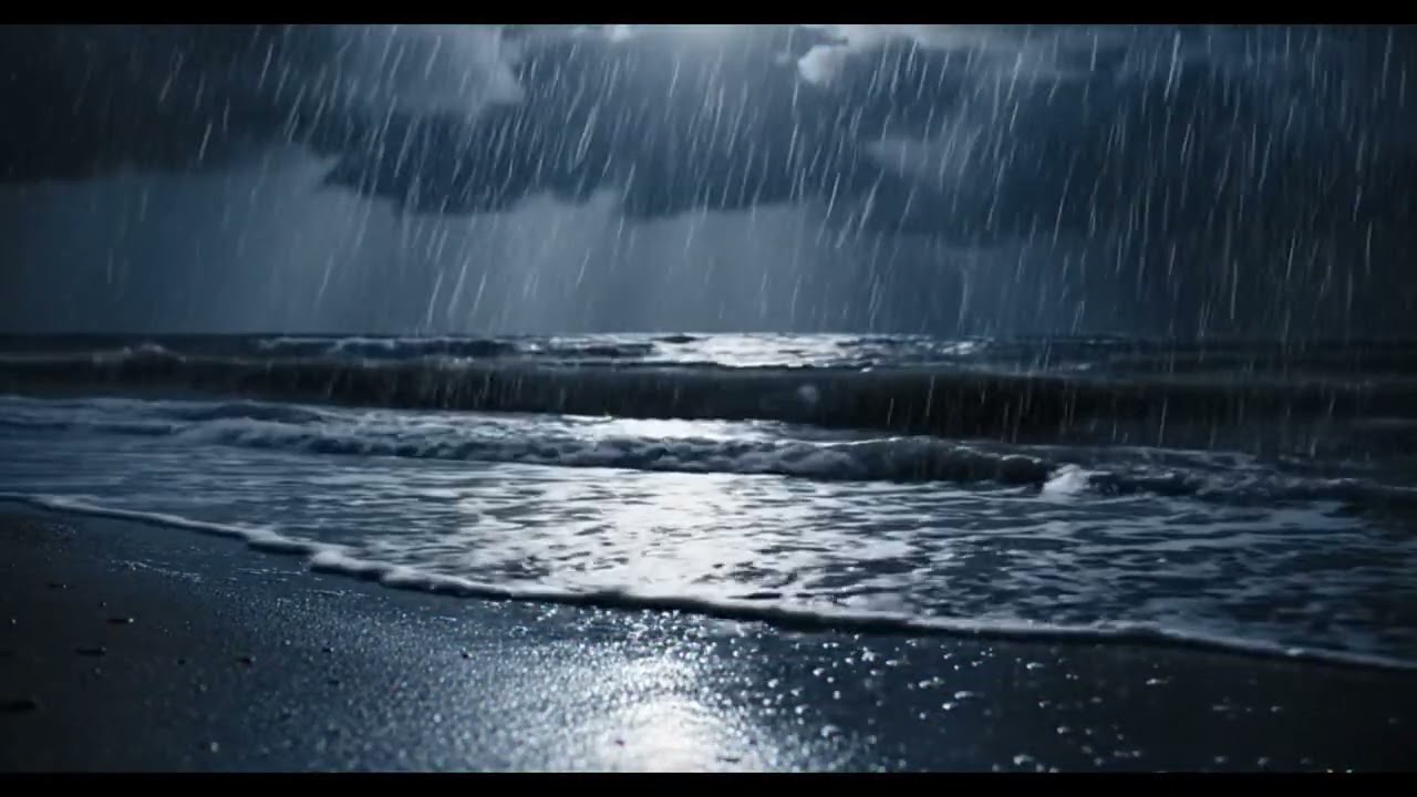LLUVIA NOCTURNA EN LA PLAYA 🌧️ 1 HORA DE CALMA ABSOLUTA