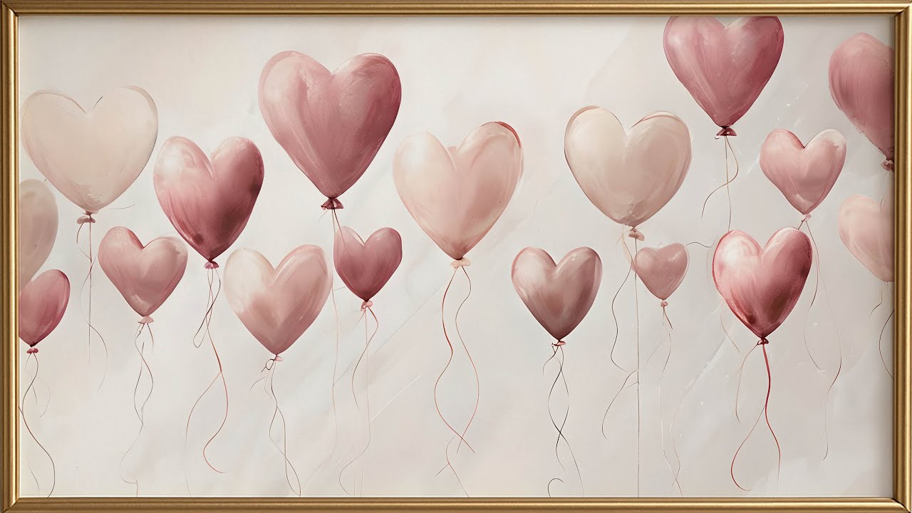 Valentine’s Day Heart Balloons TV Screensaver | Soft Pink Romance & Calm Ambient Art | 4K