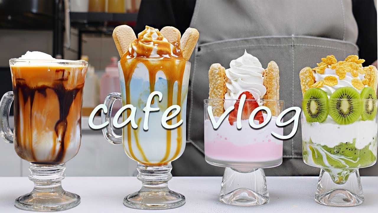 🍨Cafe Vlog Collection/Sweet Parfait, Creamy Latte🍓Cafe Vlog/ASMR/카페브이로그/no bgm