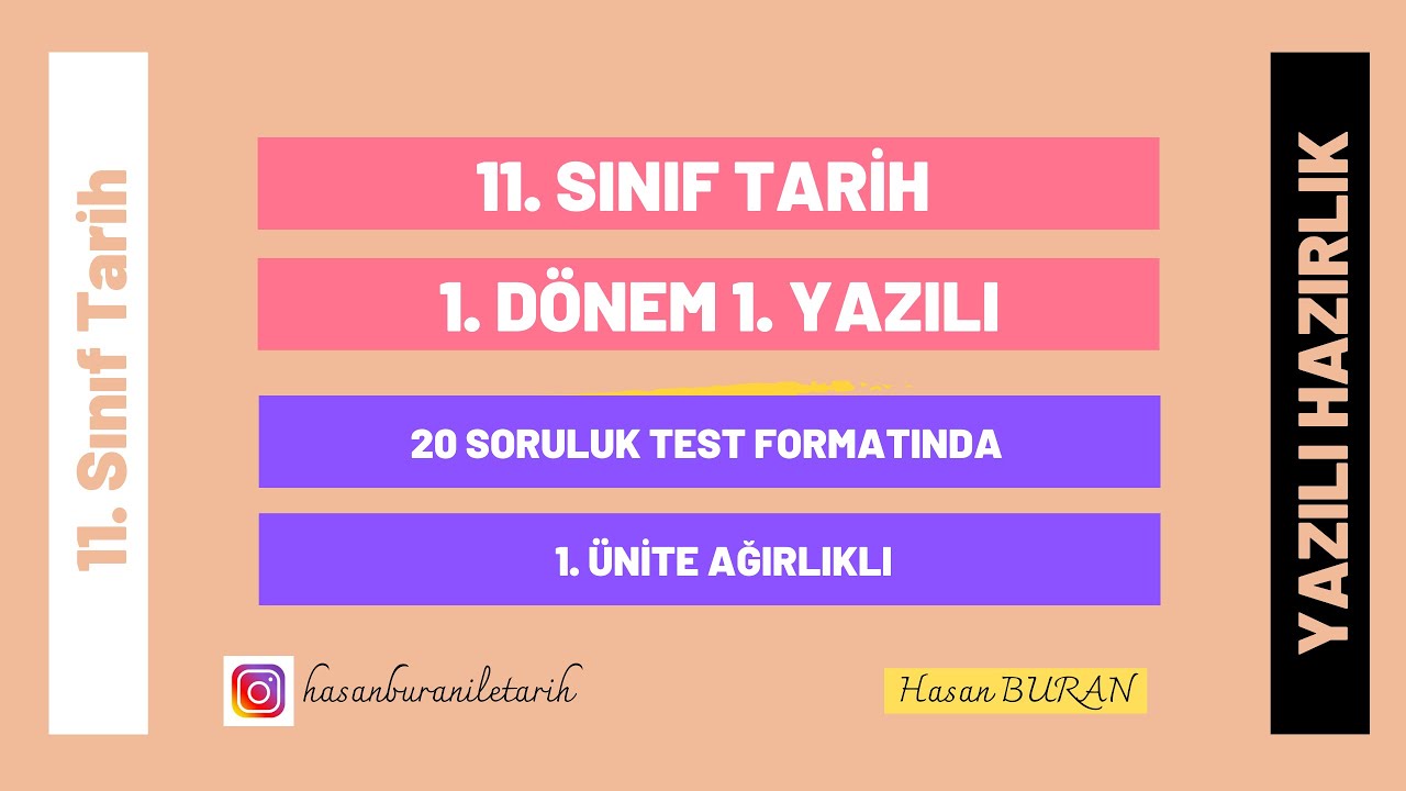 11. Sınıf Tarih 1. Dönem 1. Yazılı (20 Test Sorusu ile 1. Ünite Tekrarı) TYT, AYT, KPSS