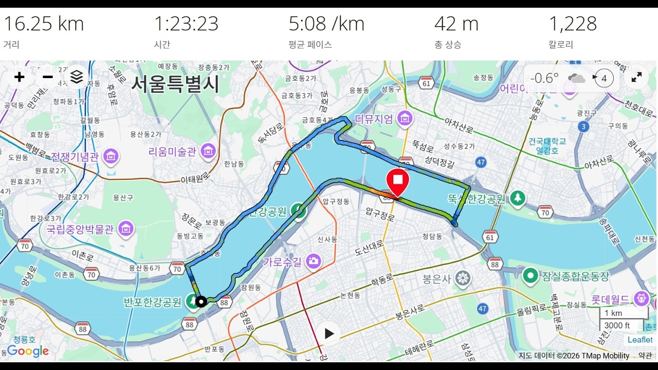 한강 러닝  16km (압구정나들목-영동대교-잠수교) Han river night run first person POV