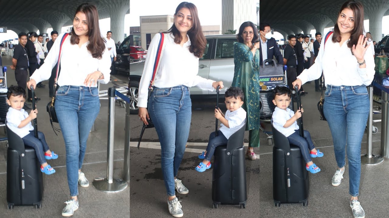 Kajal Agarwal Along with Her Son Spotted at Mumbai Airport 😍💖📸✈️