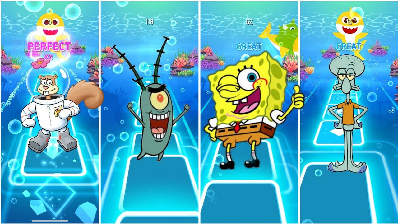 Sandy cheeks 🆚 squidward 🆚 Mr karbs 🆚 plankton Edm rush tiles hop