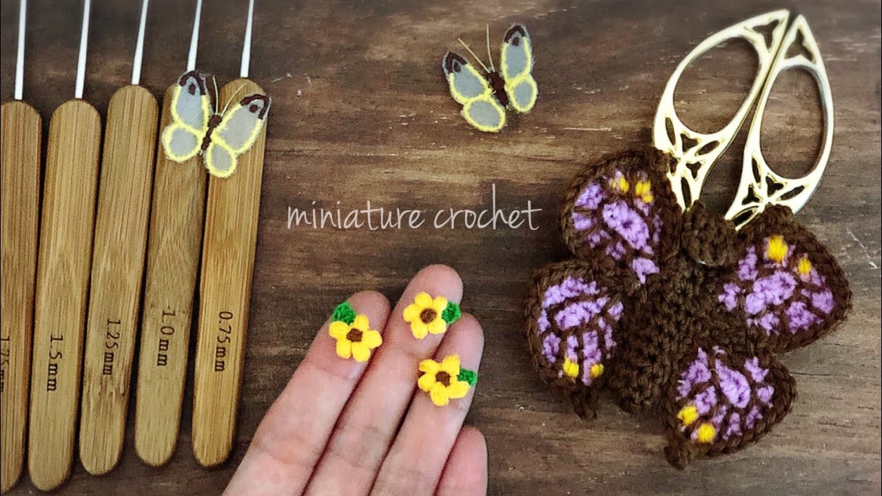 小さな*ひまわり＊刺繍糸とレース針で編む＊