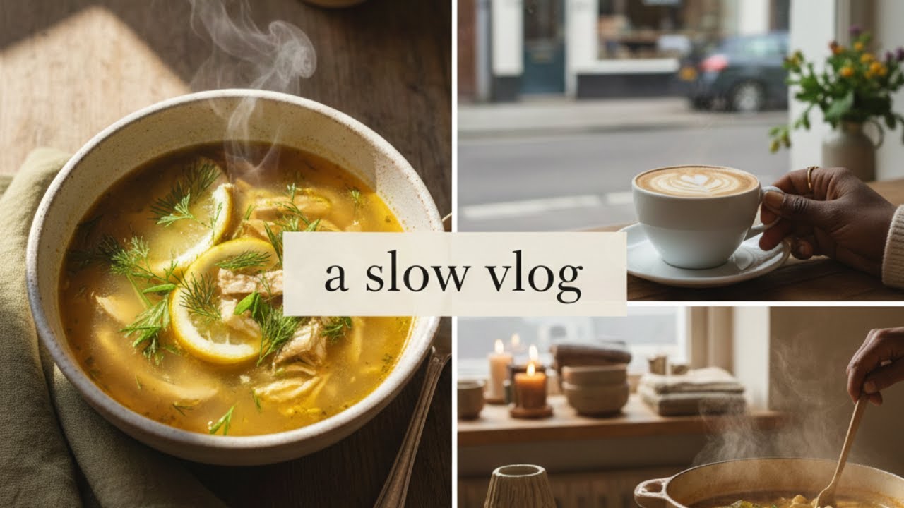 Slow Morning Vlog: a chilly day at home ☁️ local cafe find & nourishing lemon chicken soup