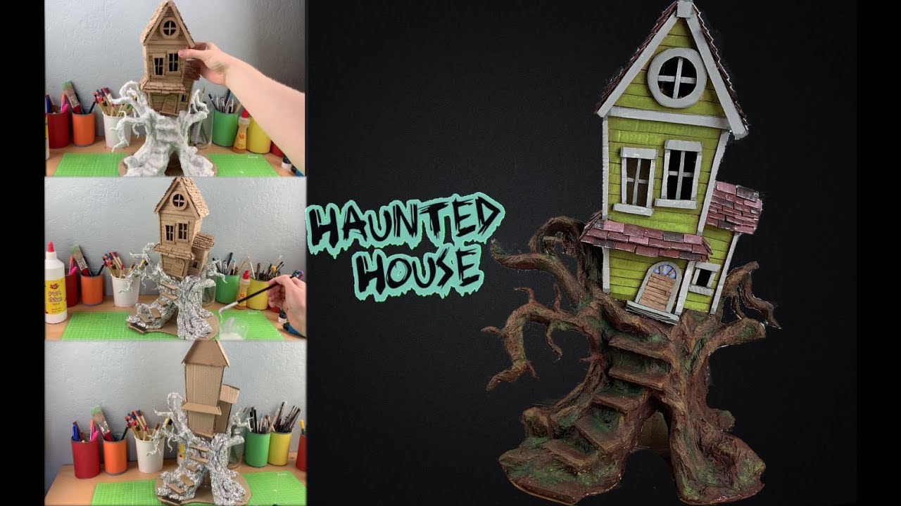 How To Make a Model Fantasy Haunted House/Treehouse Using Recycled Card, Craft