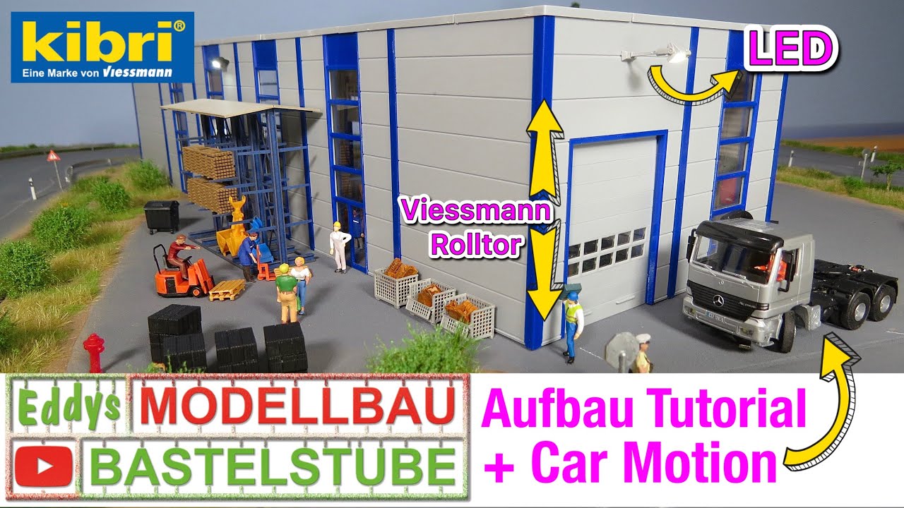 Moderne Kibri H0 Industriehalle mit Vollausstattung, Viessmann Rolltor, CarMotion+Led Einbaustrahler