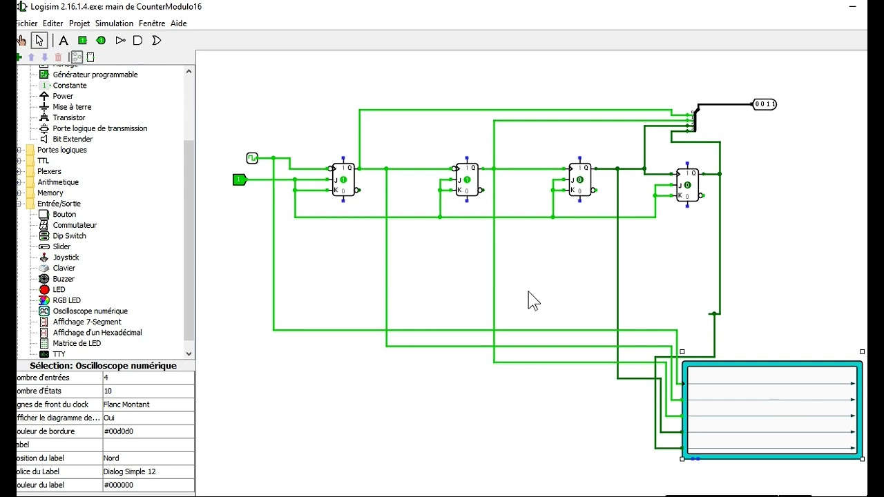 Compteur decompteur modulo 16 Logisim