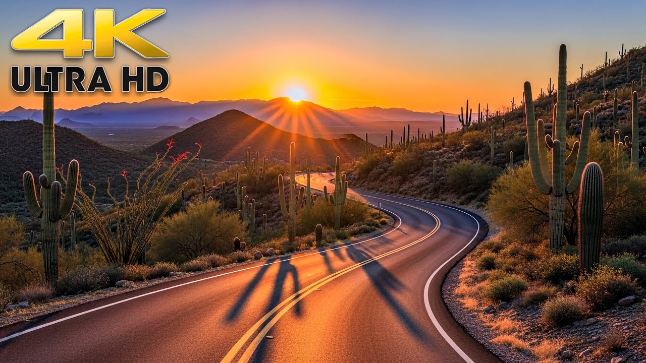 Arizona Desert Mountain Sunset Scenic Drive to Phoenix 4K