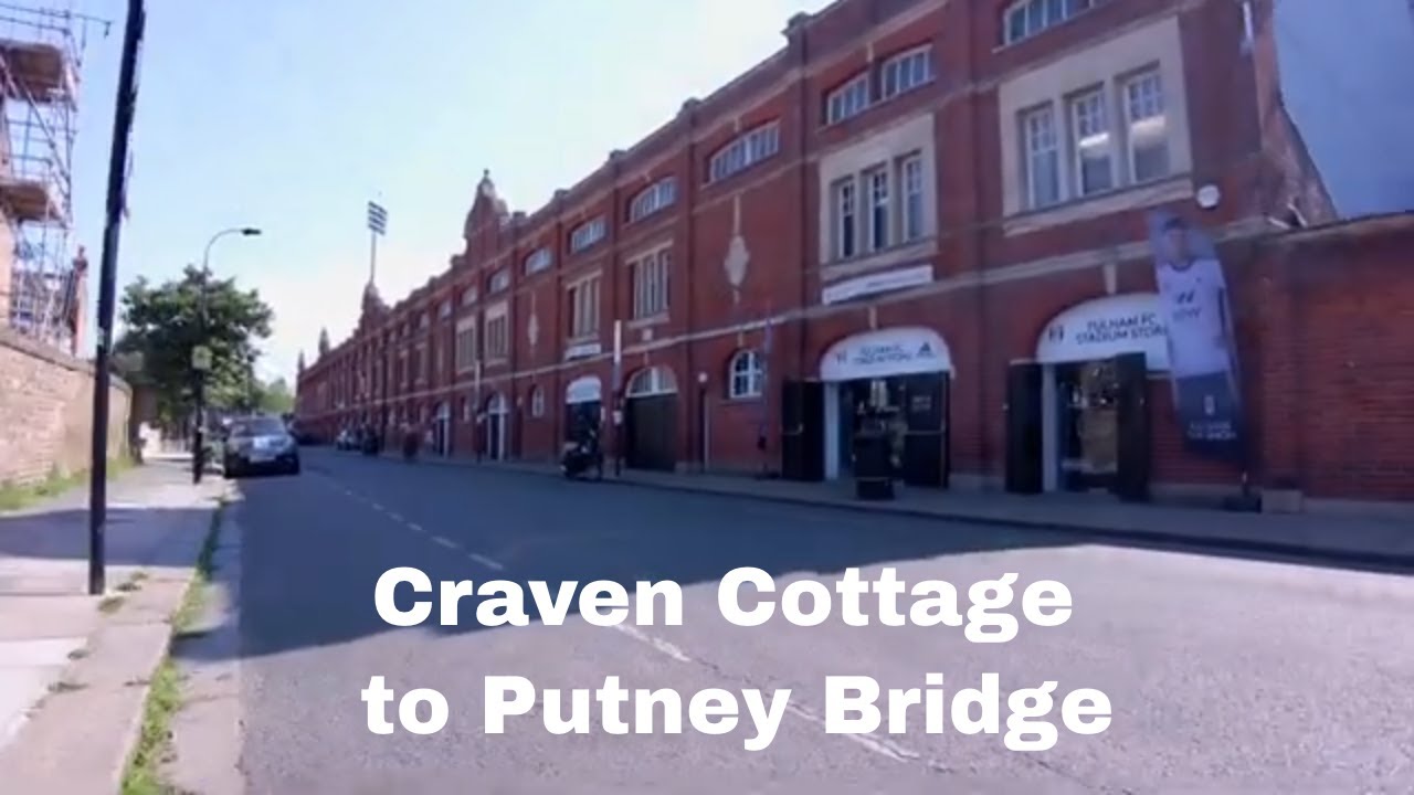 Walk along Stevenage road by Fulham Football club, through Bishops Park to Putney bridge.