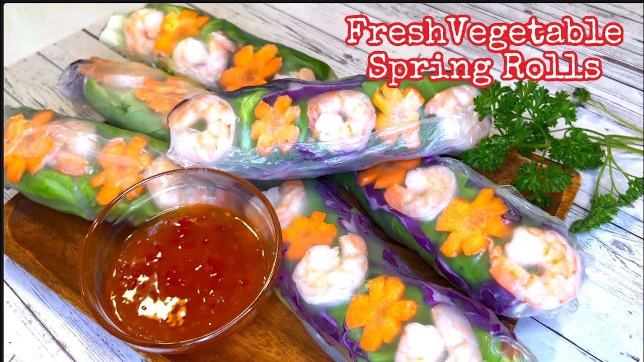 Fresh Spring Rolls Vegetables with Shrimp &  Noodles | See through Rice Wrappers