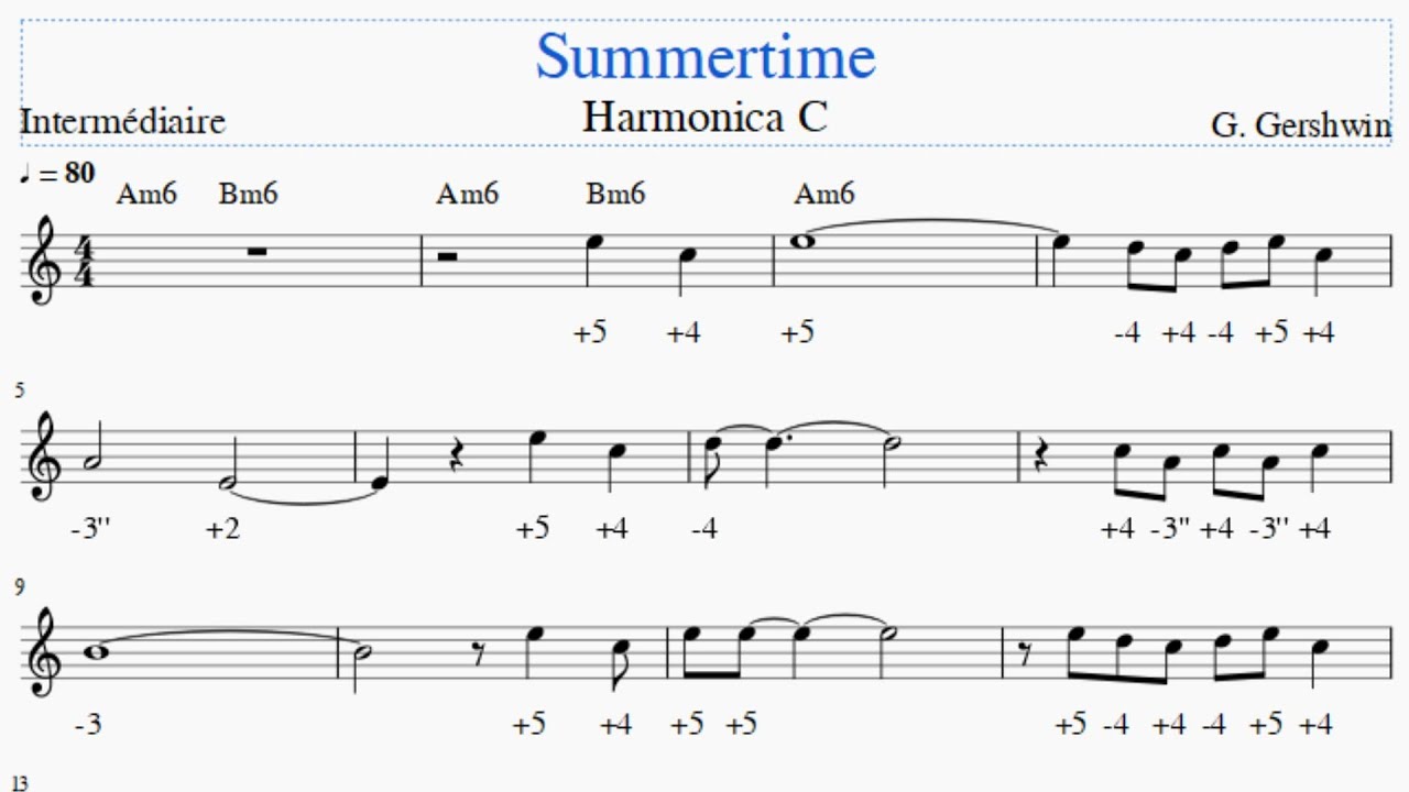 Summertime - harmonica C - Niveau intermédiaire
