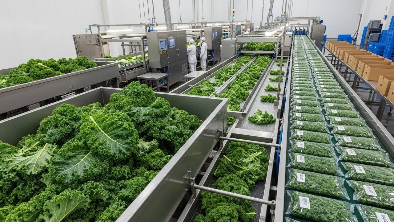 Inside a Modern Kale Processing Factory (ASMR): From Farm to Export Packaging