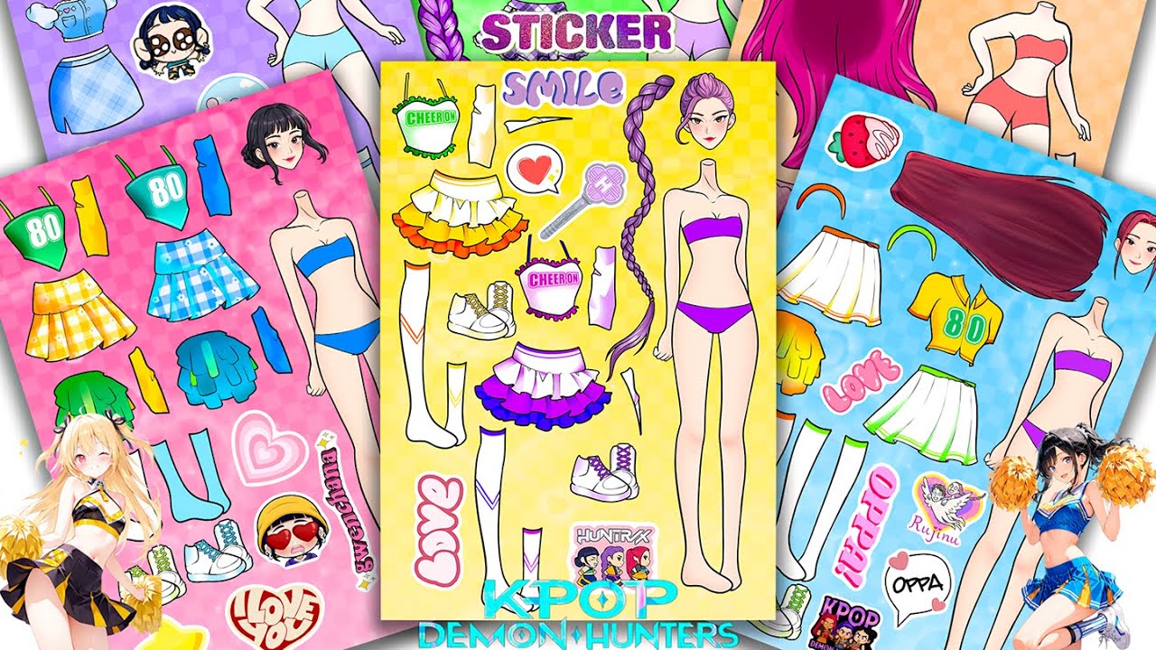 Oddly Satisfying ASMR Sticker Book Kpop Transformation! Cheerleader Demon Hunters | Paper DIY #151