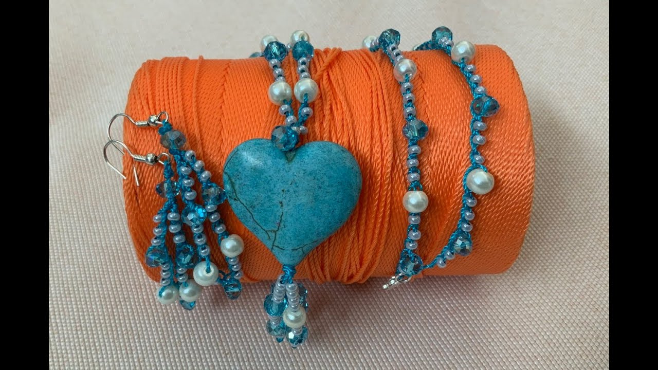 ELEGANTE 🦢🌹PUNTO CADEANA CON CRISTALES 💎💠 COLLAR ARETES & PULSERA 🧵