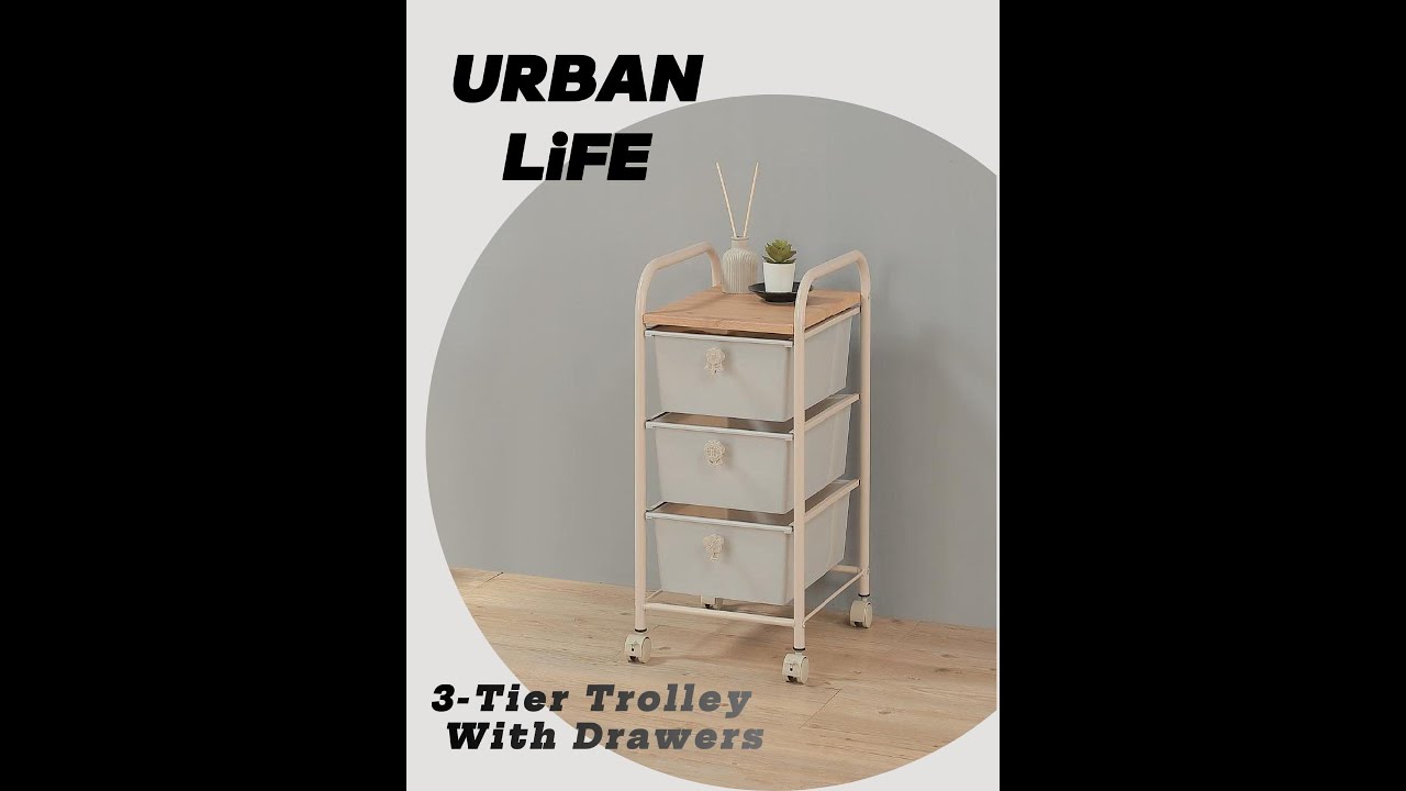悠本生活 塑膠抽屜收納車組裝說明(3層附木板) URBAN LiFE 3-Tier Trolley with Drawers