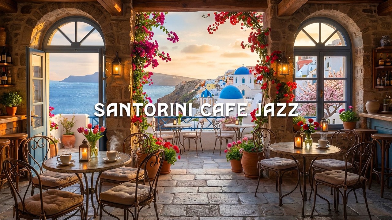 Santorini Morning Cafe Jazz ☕ Soft Piano Jazz for Study & Focus (勉強 集中) | Relaxing Ambience