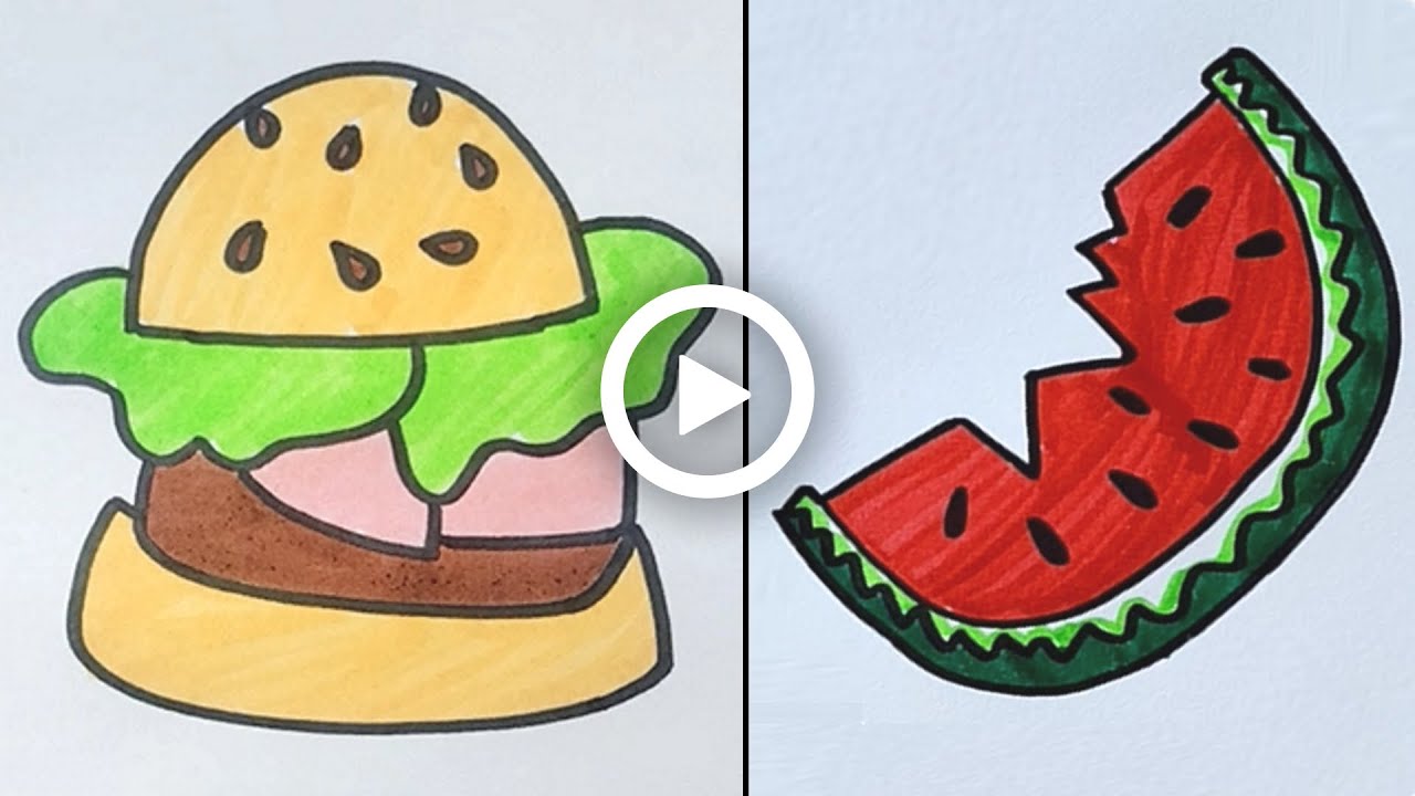 How to Draw FOOD Easy for Kids 🍔🍦🍭🍉 Fun FOOD Drawings