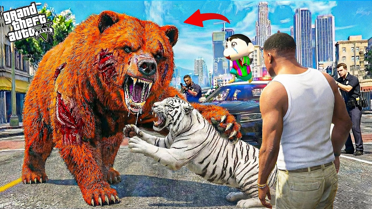 Franklin & Shinchan Chased by Hungry Bears in Los Santos! 🐻😱 | GTA 5