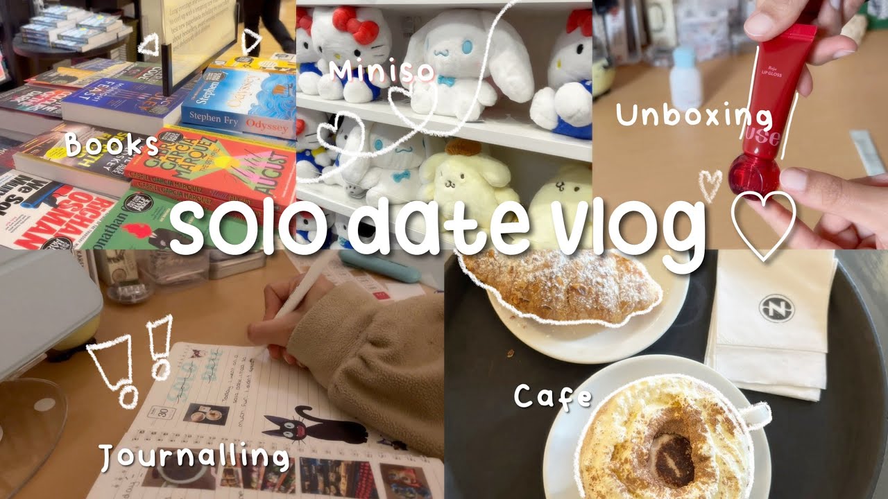 Solo date vlog ୧ ‧₊˚ 🥐 ⋅ ☆ coffee, miniso, silent vlog, bookstore, journalling, unboxing, haul