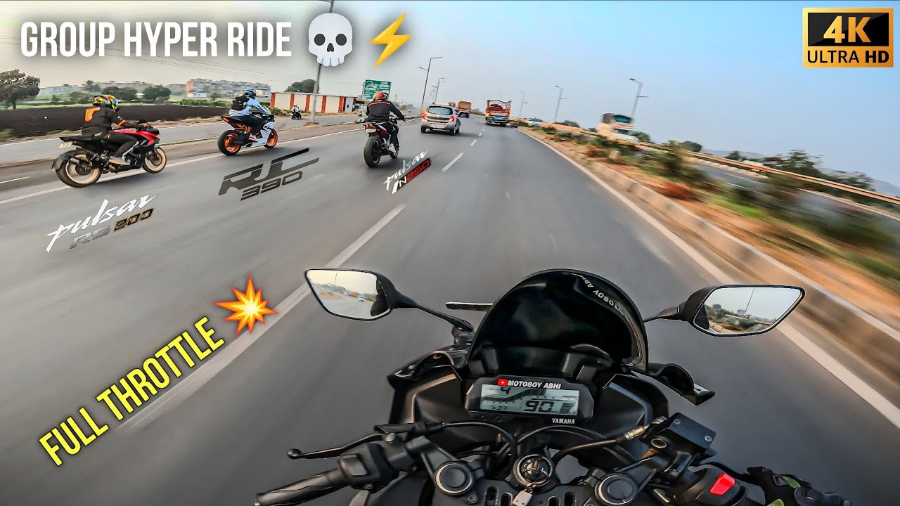 💀Ultimate Group Hyper Ride Showdown! | R15 V3 vs KTM RC390 vs RS200 vs N250 | Speed, Power & Sound 💥