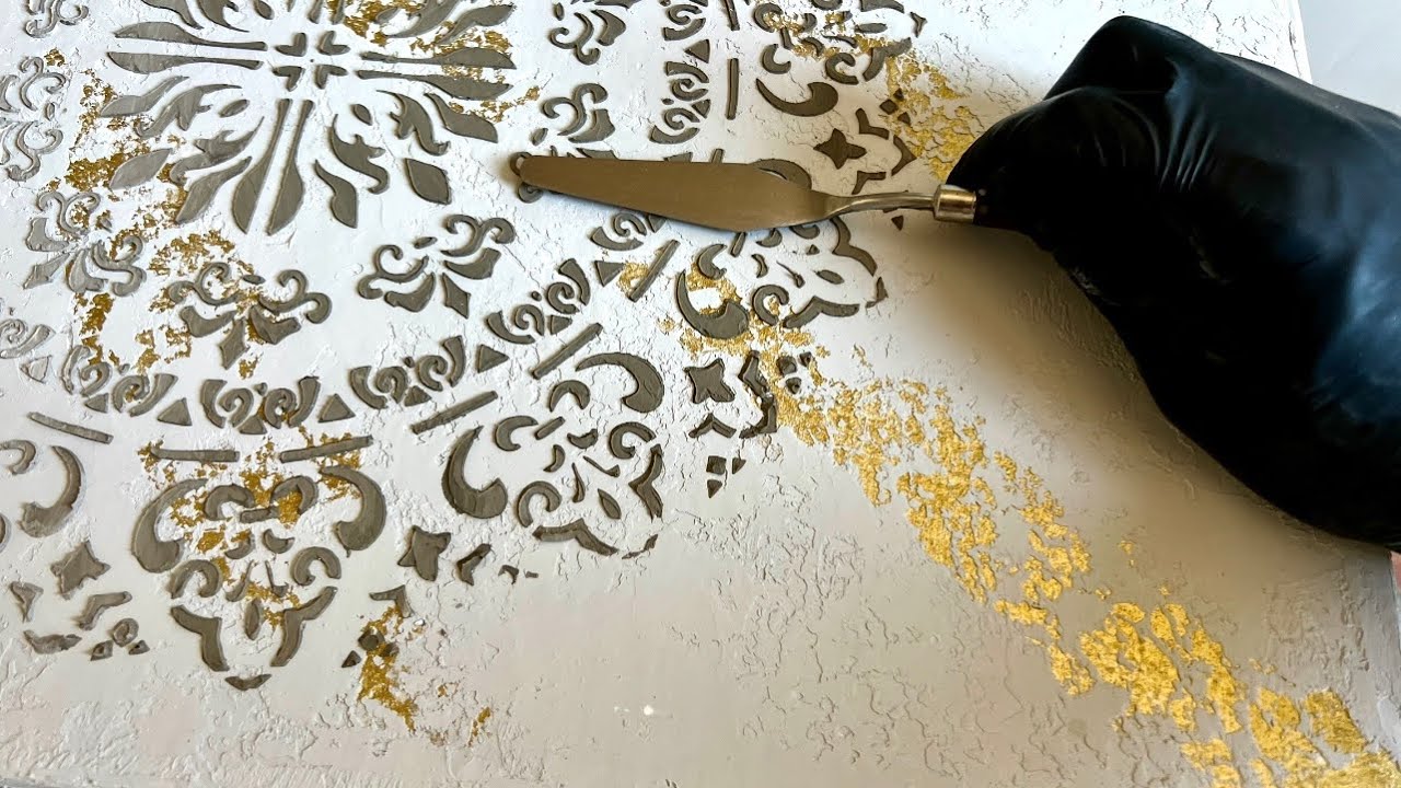 Luxury Decorative Panel with Gold Paint, Texture Paste & Stencil – DIY Art