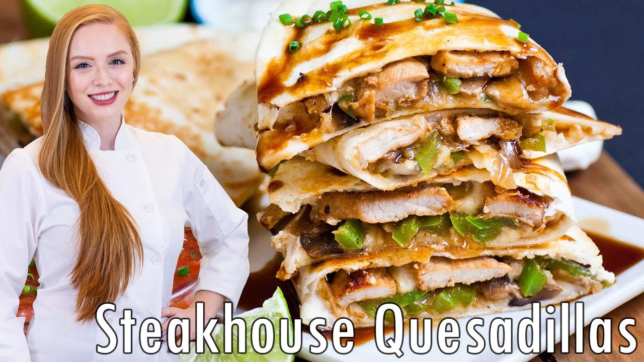 CHEESY Pork, Mushroom & Pepper Steakhouse Quesadillas!!