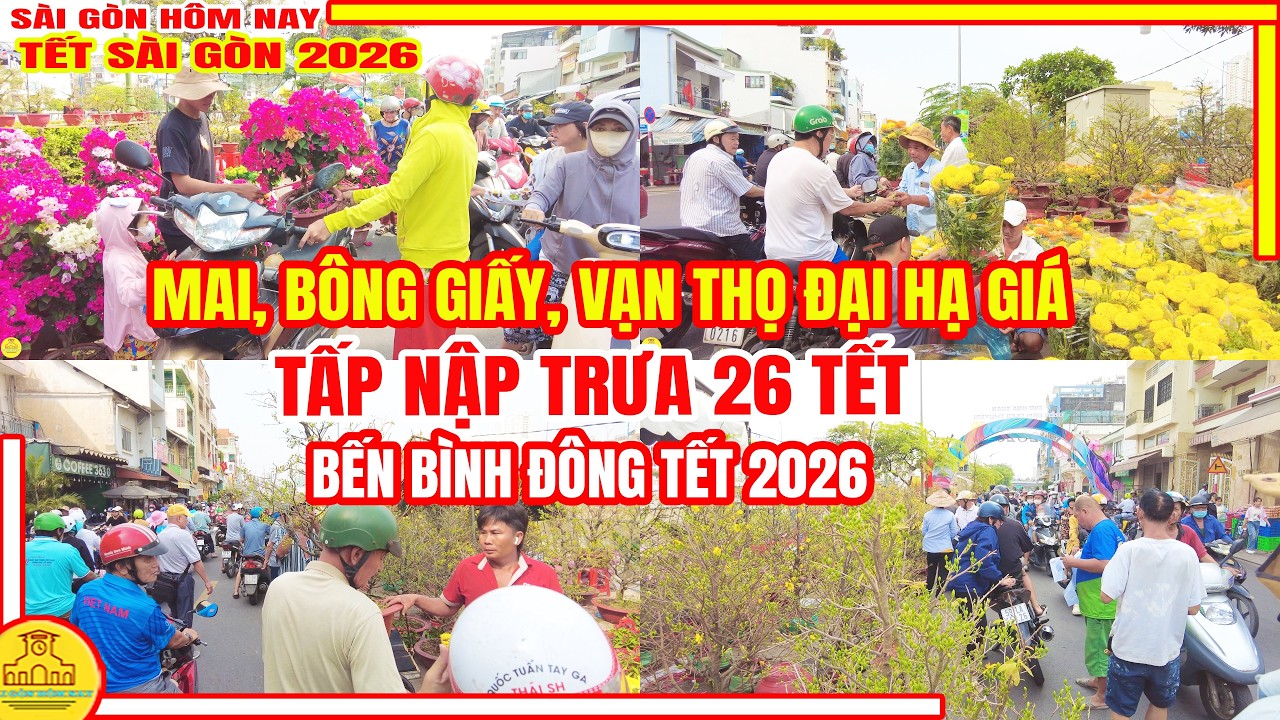 Trưa 26 Tết! TẤP NẬP Chợ Hoa BẾN BÌNH ĐÔNG Q8 | SĂN MAI GIÁ RẺ Tết Sài Gòn 2026